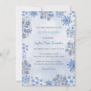 Convites Flocos de Neve Azul Prata Brilho Quinceañera de In