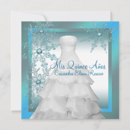 Convites Flocos de Neve Azul Turquesa Quinceanera do País d