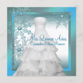 Convites Flocos de Neve Azul Turquesa Quinceanera Natalícia