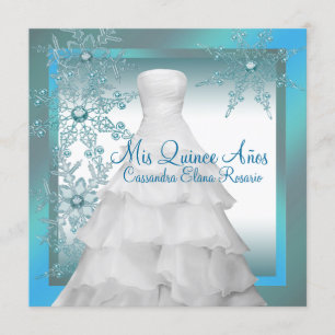 Convites Flocos de Neve Azul Turquesa Quinceanera Natalícia