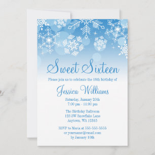 Convites Flocos de neve Blue White Winter Wonderland Sweet 