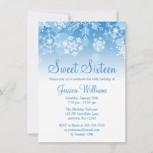 Convites Flocos de neve Blue Winter Wonderland Sweet 16