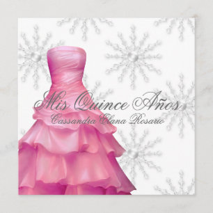 Convites Flocos de Neve Brancos Rosa Quinceanera