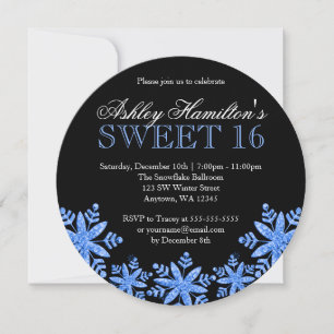 Convites Flocos de neve brilhantes Blue Sweet 16 Winter Won