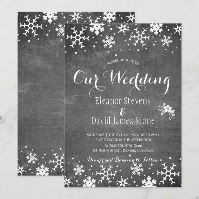 Convites Flocos de neve, café, inverno, casamento rústico (Frente/Verso)