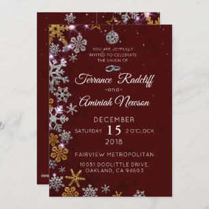 Convites Flocos de neve com brilho Dourado com ornamentos d