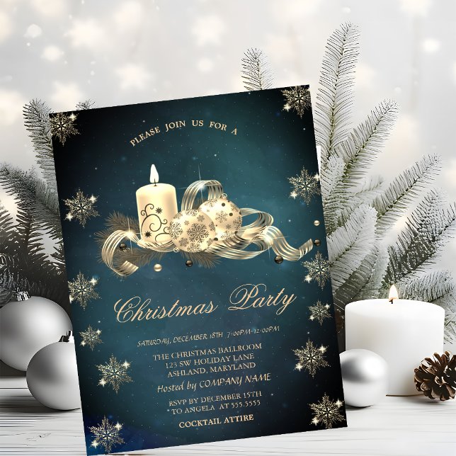 Convites Flocos de Neve com Brilho Dourado Velas Bolas Nata (Criador carregado)