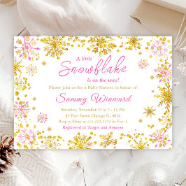 Convites Flocos de neve, cor-de-rosa e Dourados, Chá de fra
