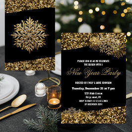 Convites Flocos de Neve de Confete Dourado Elegante Festa d