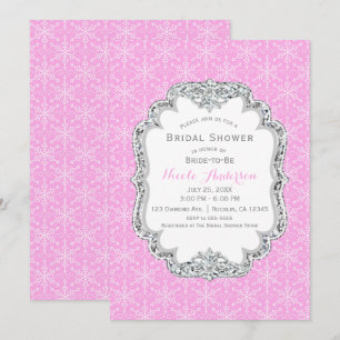 Convites Flocos de Neve de Cristal Winter Wonderland Rosa E