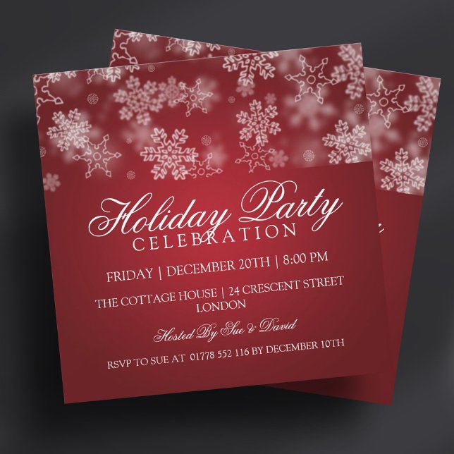 Convites Flocos de neve de festas de festas de festas de fe (Holiday Party Snowflakes Red Invitation)