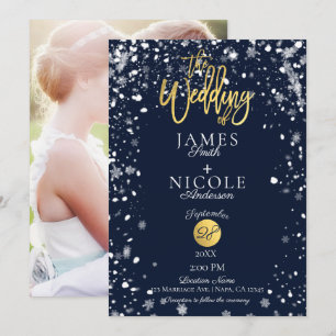 Convites Flocos de Neve de Inverno com Folha de Ouro Casame