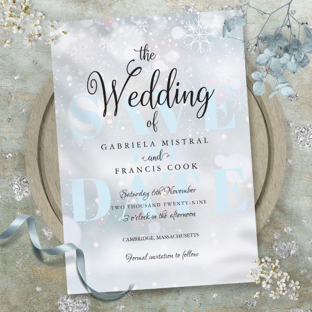 Convites Flocos de Neve de Inverno Elegante Casamento Salve (Winter Snowflakes Elegant Wedding Save the Date Invitation)