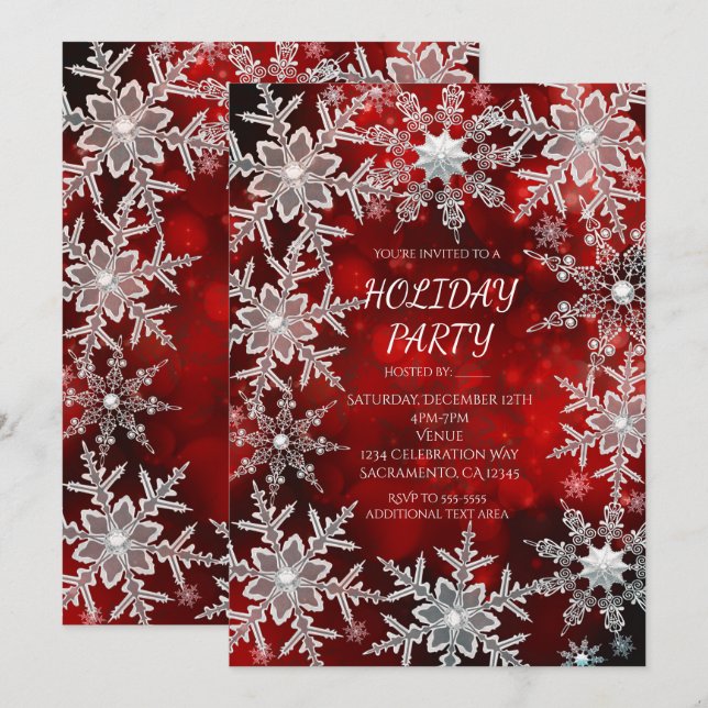 Convites Flocos de neve de inverno Festas de Natal Vermelha (Frente/Verso)