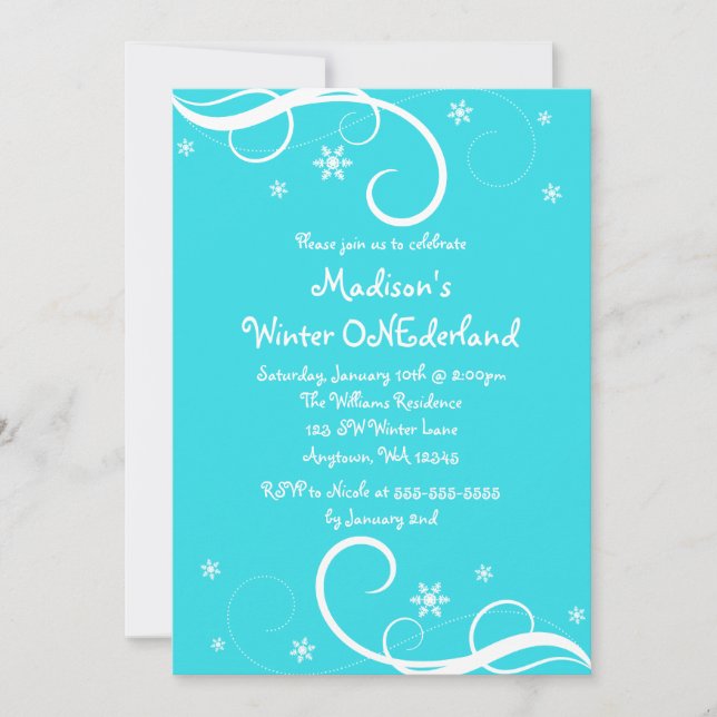 Convites Flocos de neve de inverno ONE derland (Frente)