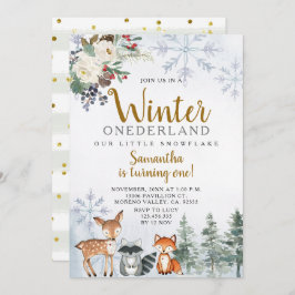 Convites Flocos de neve de inverno Sleigh Birthday Woodland