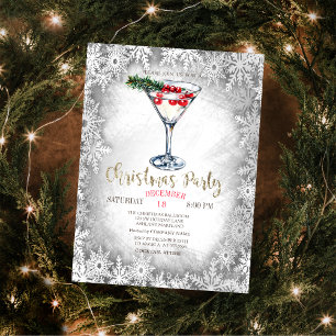 Convites Flocos de Neve de Martini de Natal Cinza