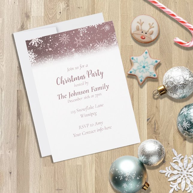Convites Flocos de neve de Natal Dusty Rosa (Criador carregado)