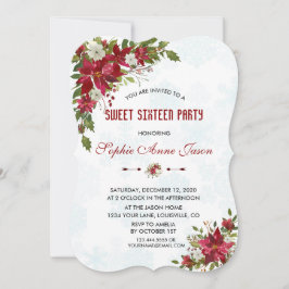 Convites Flocos de neve de Natal Poinsettia Doce Dezesseis