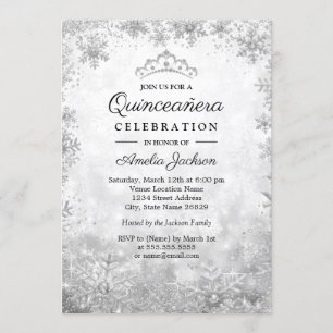 Convites Flocos de Neve de Prata Quinceanera Natalino
