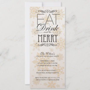 Convites Flocos de neve Dourados - coma a bebida e seja