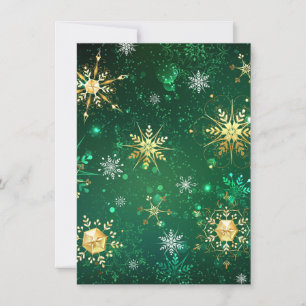 Convites Flocos de Neve Dourados de Natal em Fundo Verde