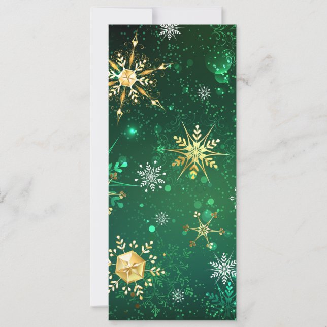 Convites Flocos de Neve Dourados de Natal em Fundo Verde (Frente)