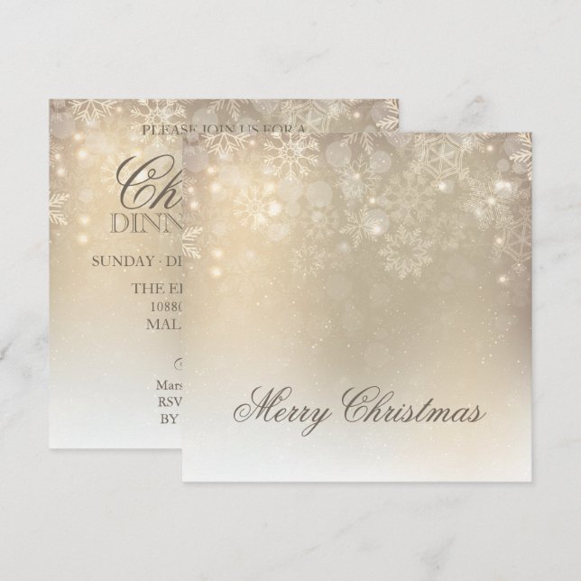 Convites Flocos de neve Dourados Feriado Personalizado | Co (Frente/Verso)