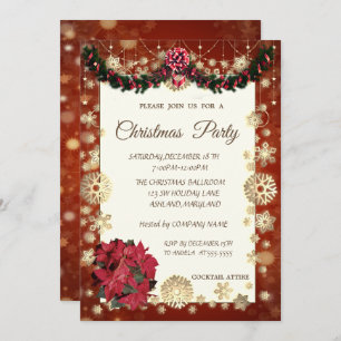 Convites Flocos de neve Dourados, festa de Natal de