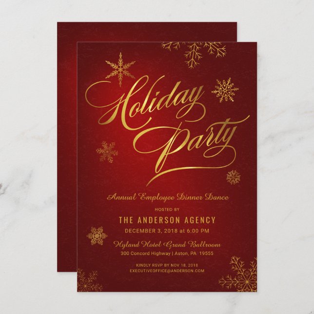 Convites Flocos de neve Dourados legíveis do Partido de Fér (Frente/Verso)