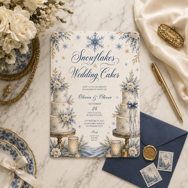Convites Flocos de neve e bolo de casamento festa de noivad (Criador carregado)