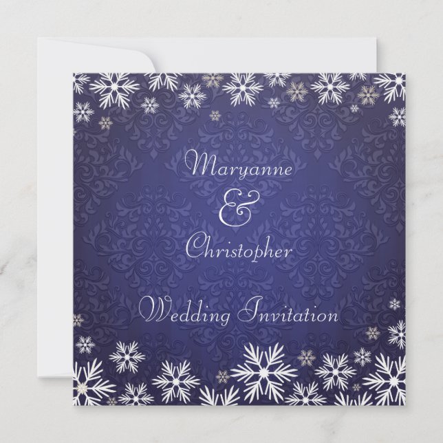 Convites Flocos de neve e Casamento tema damasco azul (Frente)