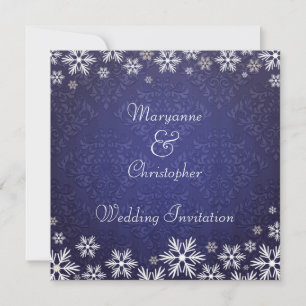 Convites Flocos de neve e Casamento tema damasco azul