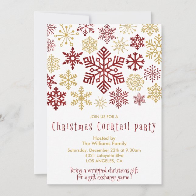 Convites Flocos de neve elegantes do partido Cocktail de Na (Frente)