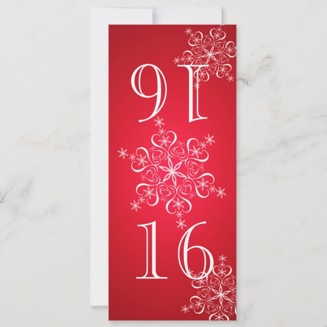 Convites Flocos de Neve Elegantes Vermelhos Número da Mesa  (Frente)