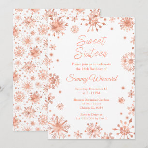 Convites Flocos de Neve em Dourado Rosa para Sweet Sixteen