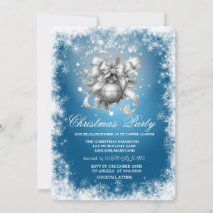Convites Flocos de neve,Estrelas,Bolas de Natal Azul Natal