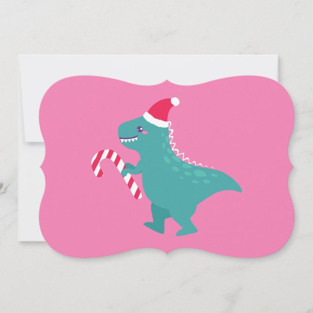 Convites flocos de neve feios de dinossauro trex de natal (Frente)