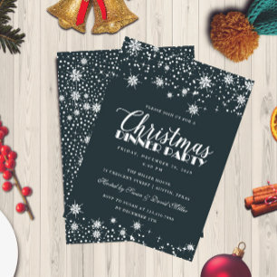 Convites Flocos de neve Festa de Natal Azul e Branco Festa 