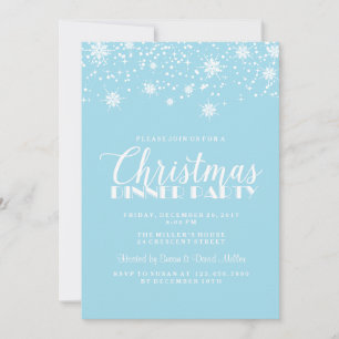 Convites Flocos de neve Festa Jante de Natal Azul e Branco