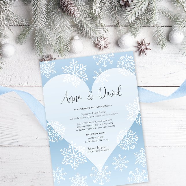 Convites Flocos de neve Icy Blue Casamento no inverno Inven (Criador carregado)