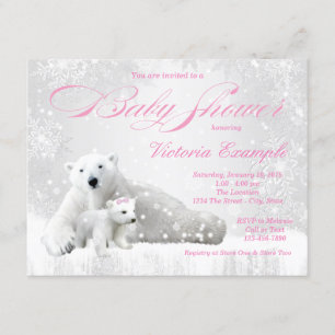 Convites Flocos de neve invernais Bear Girl Baby Shower Con