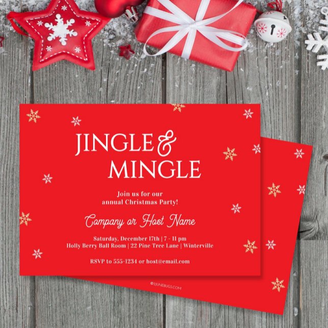 Convites Flocos de Neve Jingle & Mingle Festa de Natal Verm (Criador carregado)