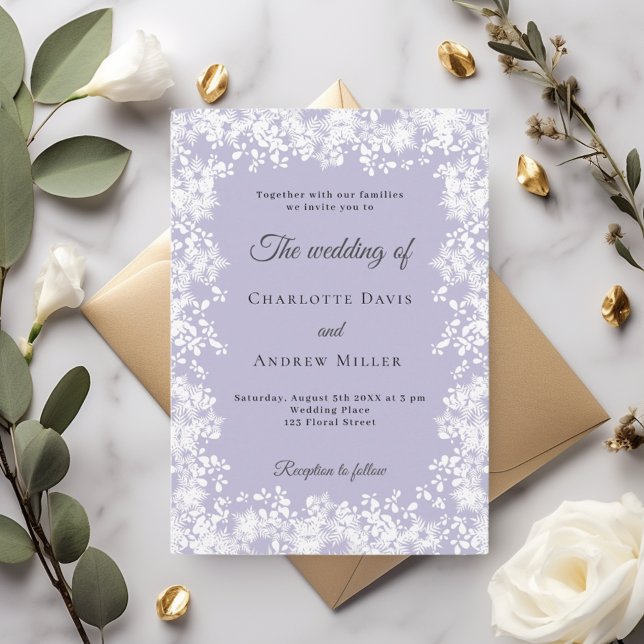 Convites Flocos de neve lavanda empoeirada casamento de inv (Criador carregado)