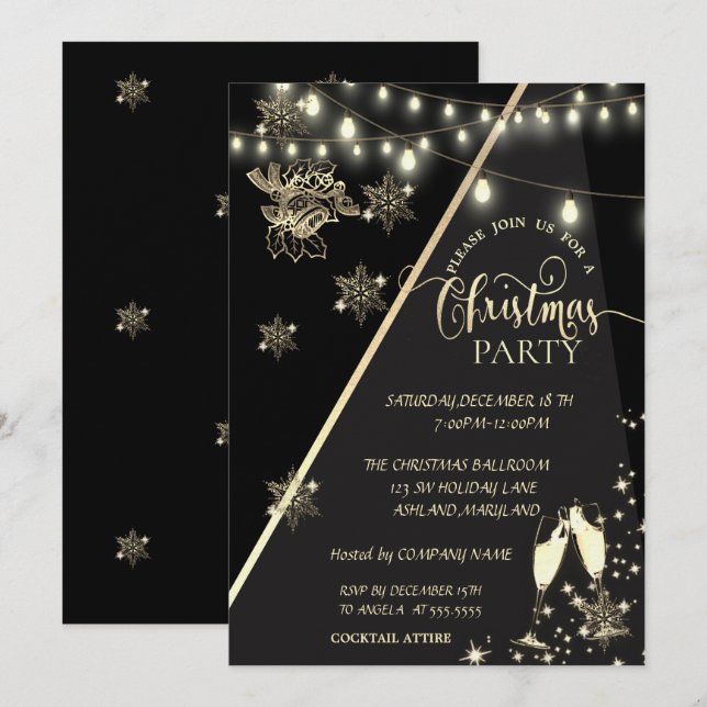 Convites Flocos de neve, Luzes, Festa de Natal da Companhia (Frente/Verso)