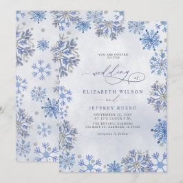 Convites Flocos de Neve Prata Azul Natal Inverno Casamento