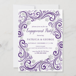 Convites Flocos de Neve Prata Roxo Encontro de Inverno
