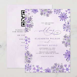 Convites Flocos de Neve Prata Roxo Inverno Código QR Casame