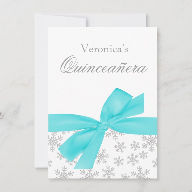Convites Flocos de neve prateados Arco de chá Quinceanera C (Frente)