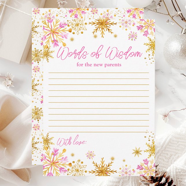 Convites Flocos de Neve Rosa e Dourado Palavras de Sabedori (Criador carregado)